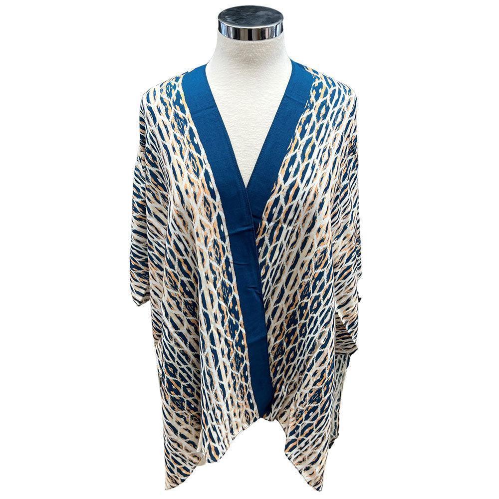 Blue Geometric Print Kimono Poncho - Jewelry Store by Erik Rayo