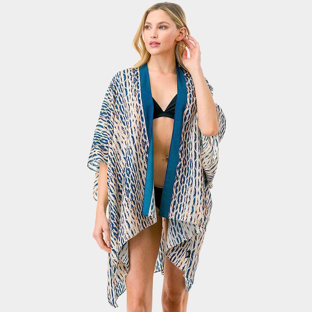 Blue Geometric Print Kimono Poncho - Jewelry Store by Erik Rayo