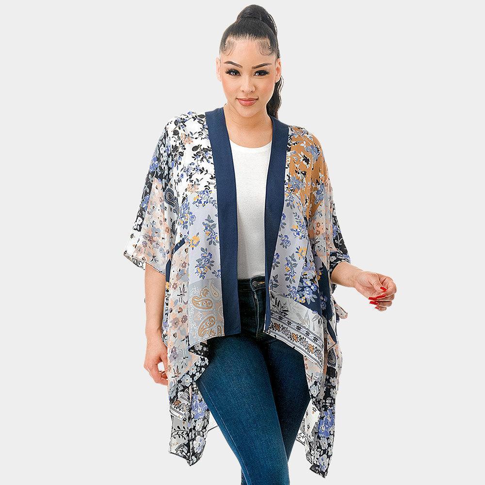 Blue Patchwork Floral Print Kimono Poncho - Jewelry Store by Erik Rayo