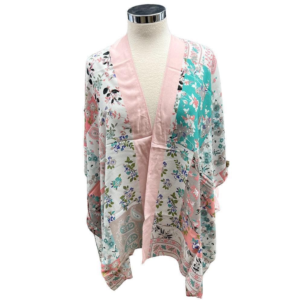 Pink Patchwork Floral Print Kimono Poncho - Jewelry Store by Erik Rayo