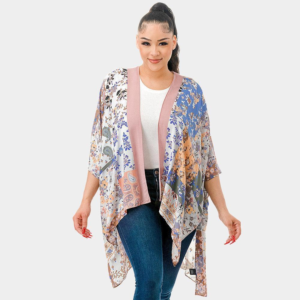 Pink Patchwork Floral Print Kimono Poncho - Jewelry Store by Erik Rayo