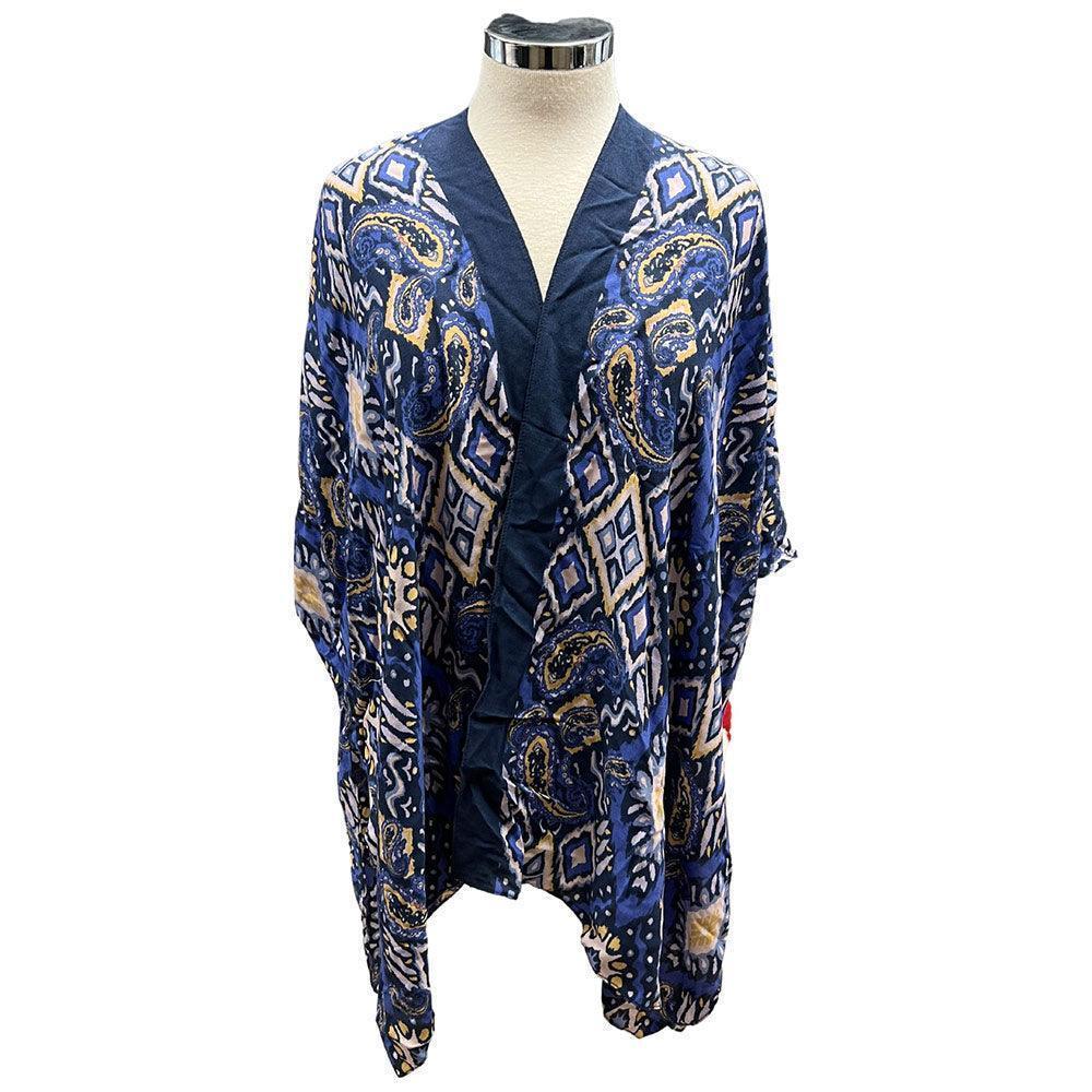 Blue Paisley Print Kimono Poncho - Jewelry Store by Erik Rayo