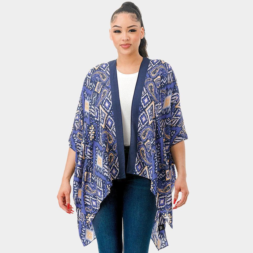 Blue Paisley Print Kimono Poncho - Jewelry Store by Erik Rayo