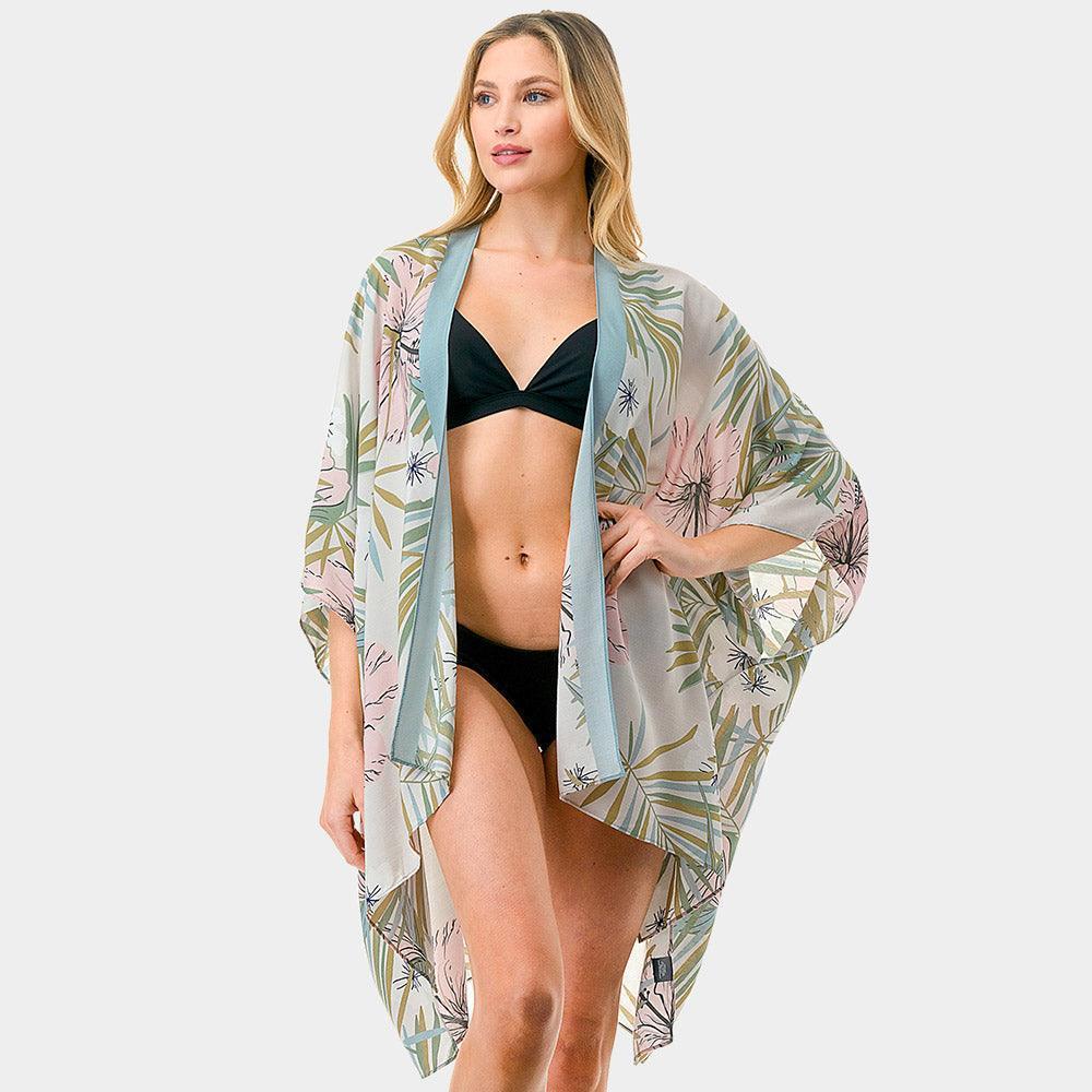 Ivory Tropical Flower Print Kimono Poncho - Jewelry Store by Erik Rayo