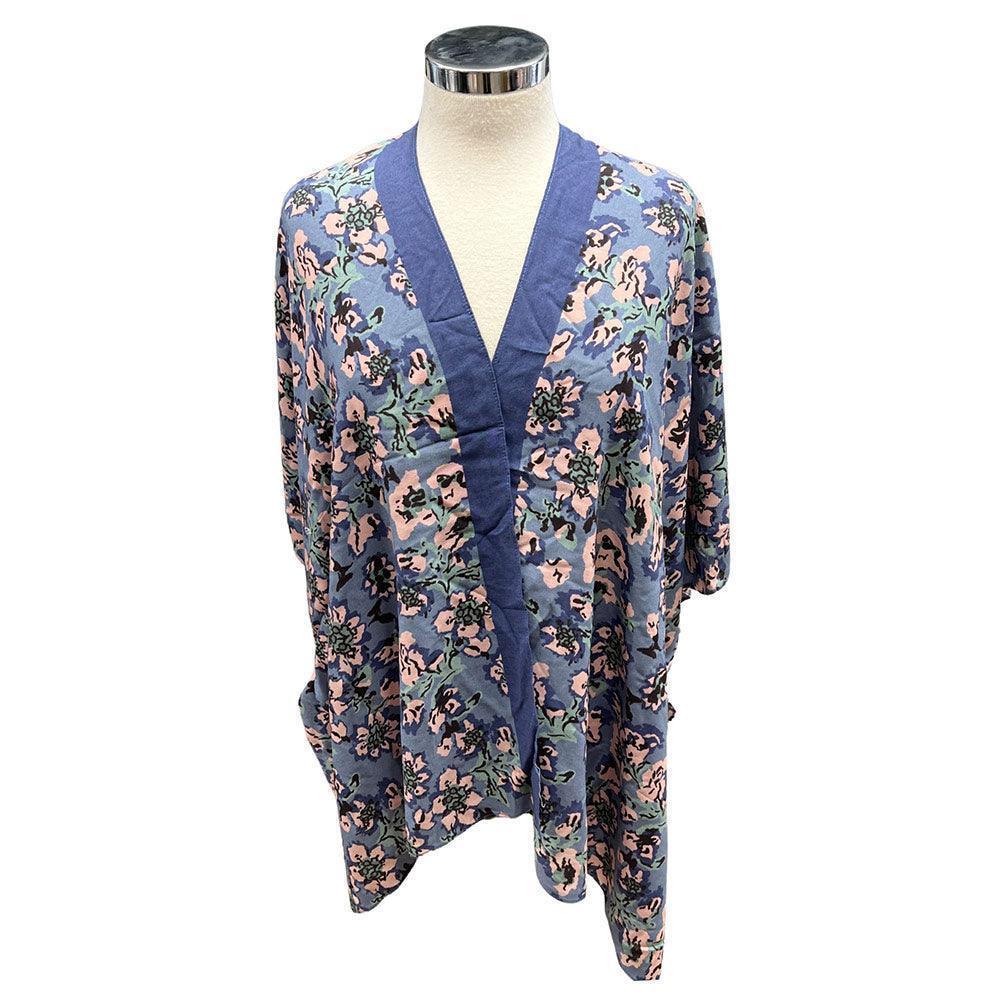 Blue Flower Print Kimono Poncho - Jewelry Store by Erik Rayo