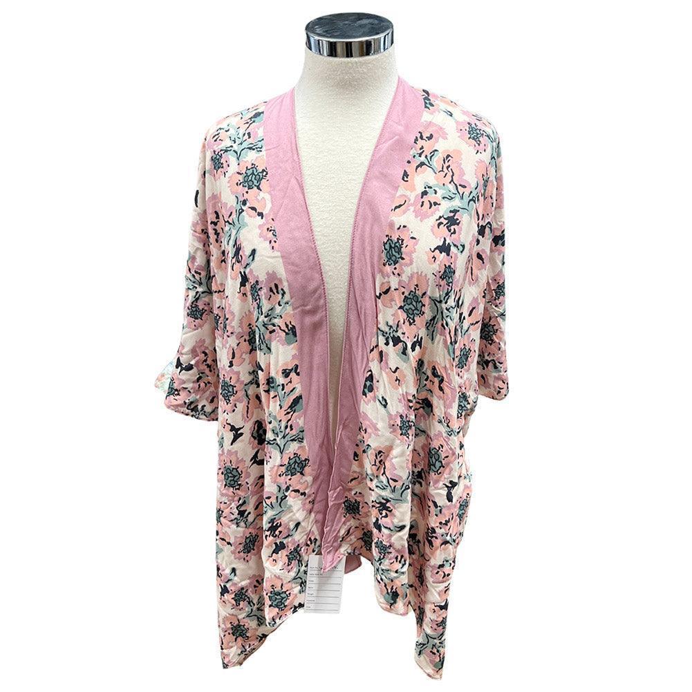 Pink Flower Print Kimono Poncho - Jewelry Store by Erik Rayo