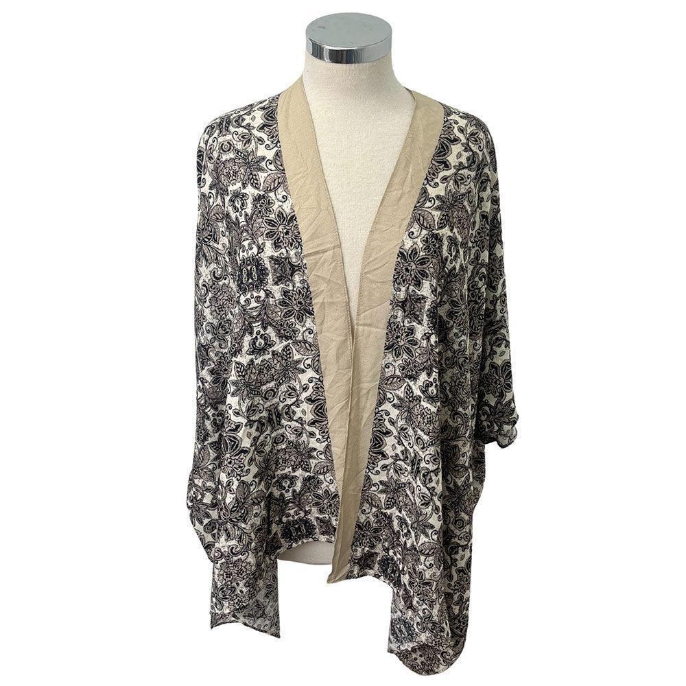 Black Floral Damask Print Kimono Poncho - Jewelry Store by Erik Rayo