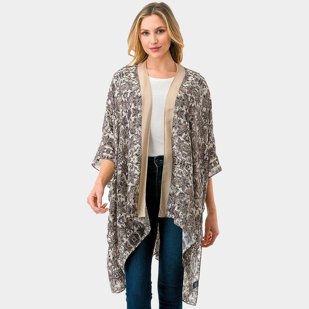 Black Floral Damask Print Kimono Poncho - Jewelry Store by Erik Rayo