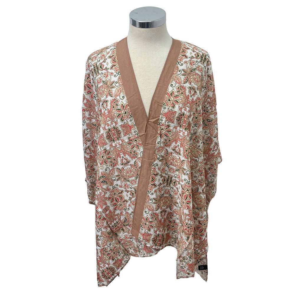 Peach Floral Damask Print Kimono Poncho - Jewelry Store by Erik Rayo