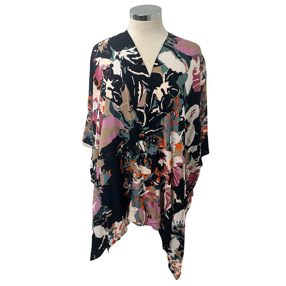 Black Abstract Splatter Print Kimono Poncho - Jewelry Store by Erik Rayo