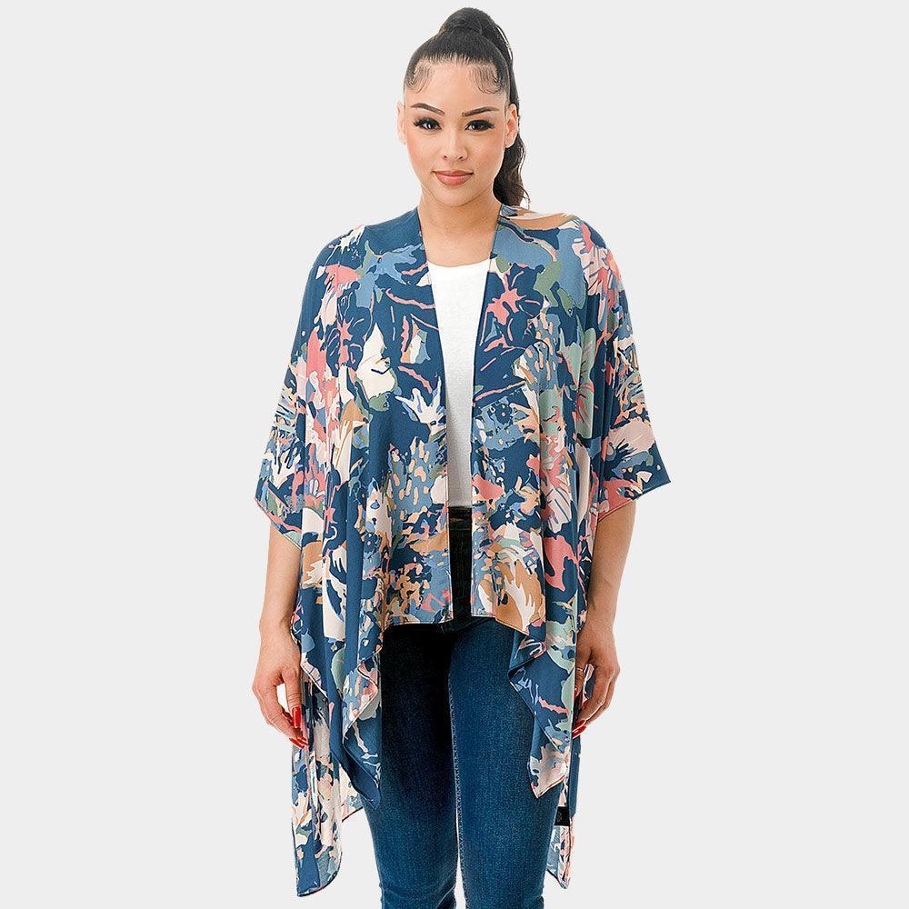 Blue Abstract Splatter Print Kimono Poncho - Jewelry Store by Erik Rayo