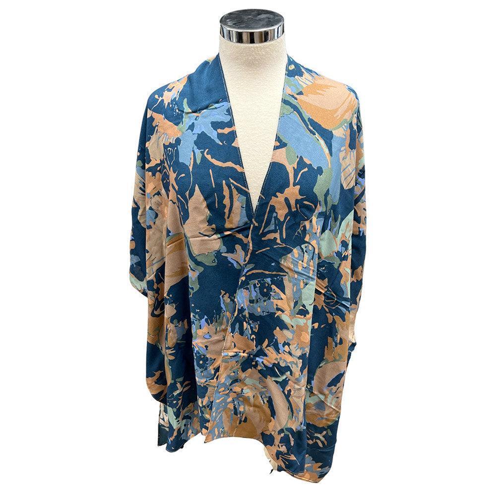 Blue Abstract Splatter Print Kimono Poncho - Jewelry Store by Erik Rayo