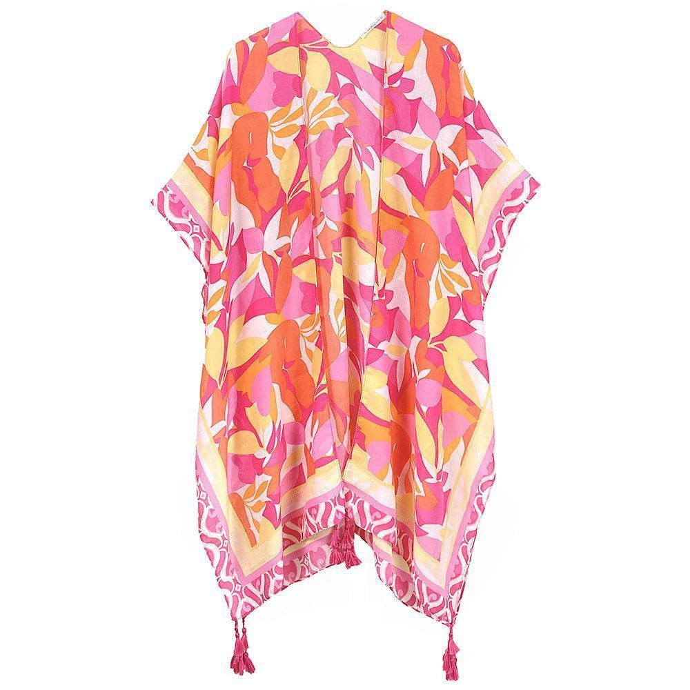 Fuchsia Floral Print Kimono Poncho - Jewelry Store by Erik Rayo