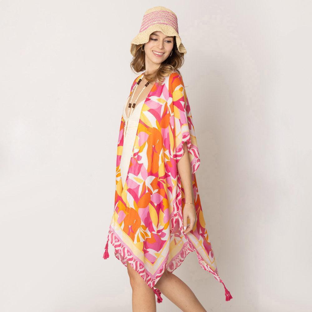 Fuchsia Floral Print Kimono Poncho - Jewelry Store by Erik Rayo