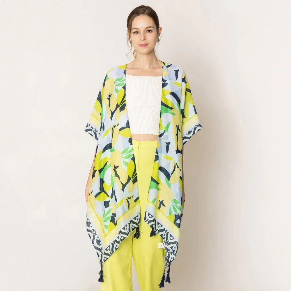 Navy Floral Print Kimono Poncho - Jewelry Store by Erik Rayo