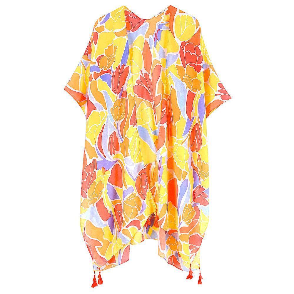 Orange Floral Print Kimono Poncho - Jewelry Store by Erik Rayo
