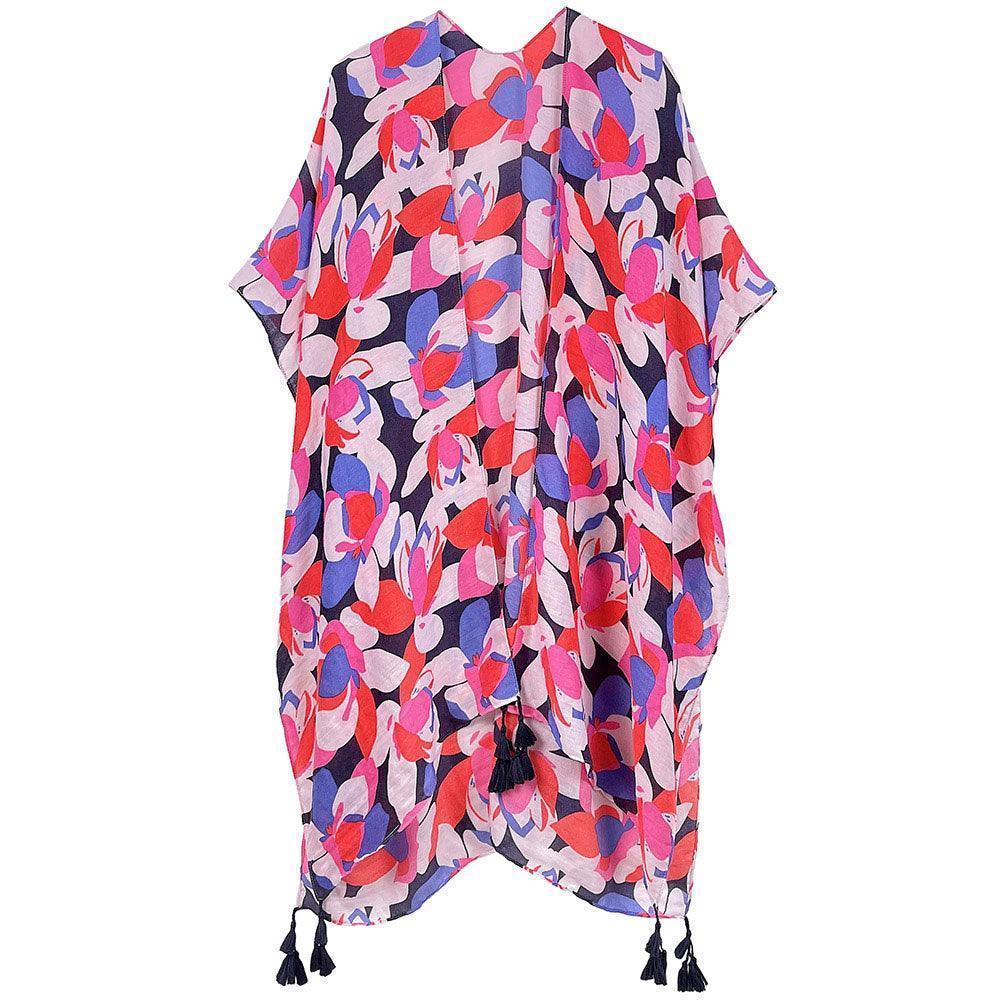Black Floral Print Kimono Poncho - Jewelry Store by Erik Rayo