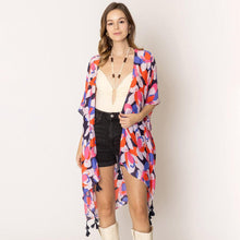 Load image into Gallery viewer, Black Floral Print Kimono Poncho
