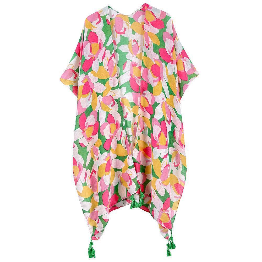 Green Floral Print Kimono Poncho - Jewelry Store by Erik Rayo