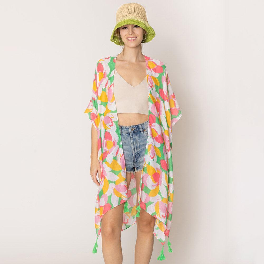 Green Floral Print Kimono Poncho - Jewelry Store by Erik Rayo