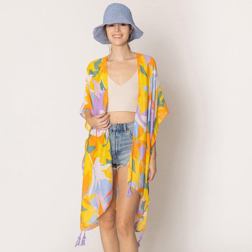 Lavender Floral Print Kimono Poncho - Jewelry Store by Erik Rayo