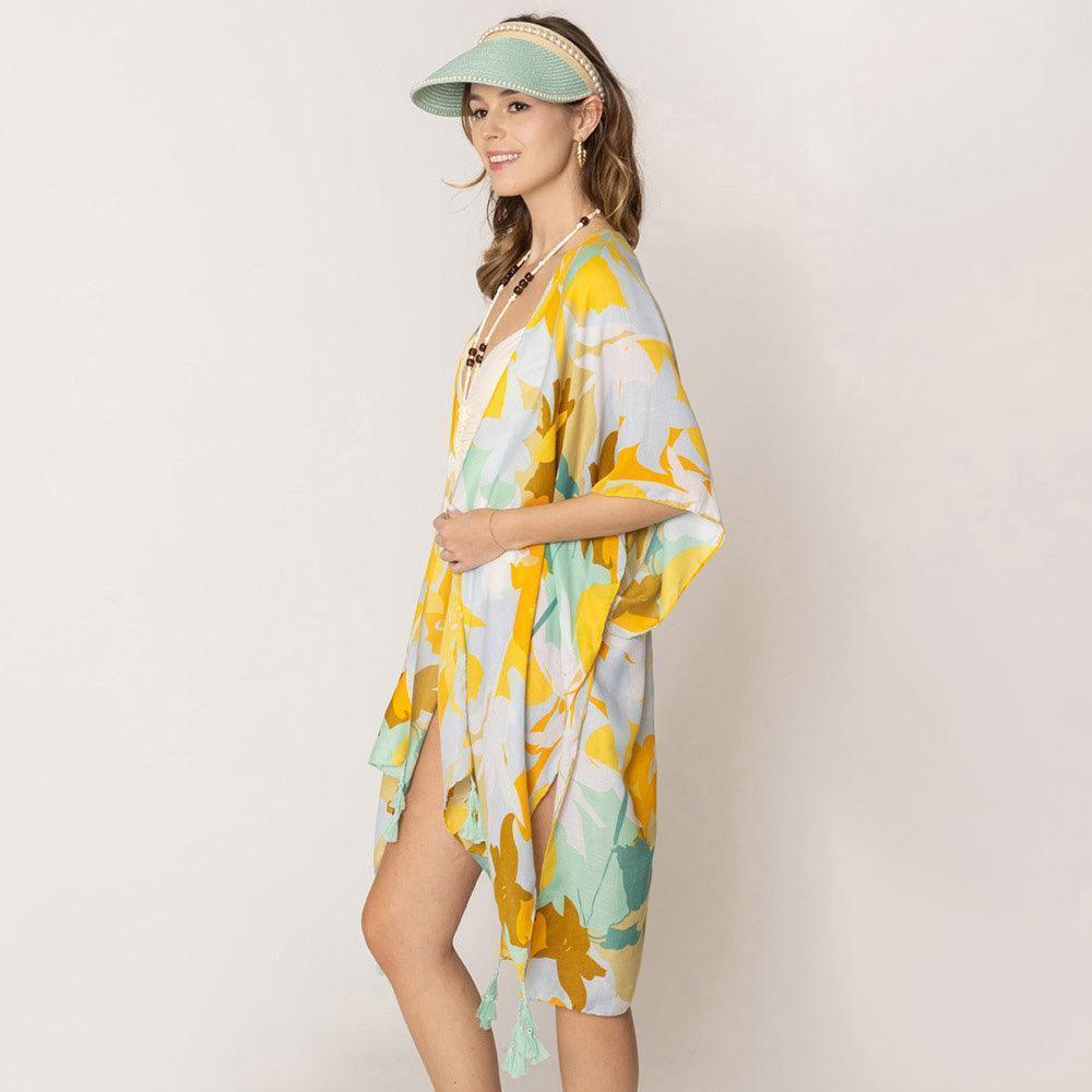Mint Floral Print Kimono Poncho - Jewelry Store by Erik Rayo