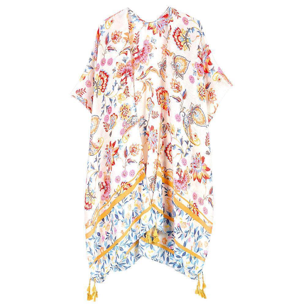 Ivory Floral Print Kimono Poncho - Jewelry Store by Erik Rayo