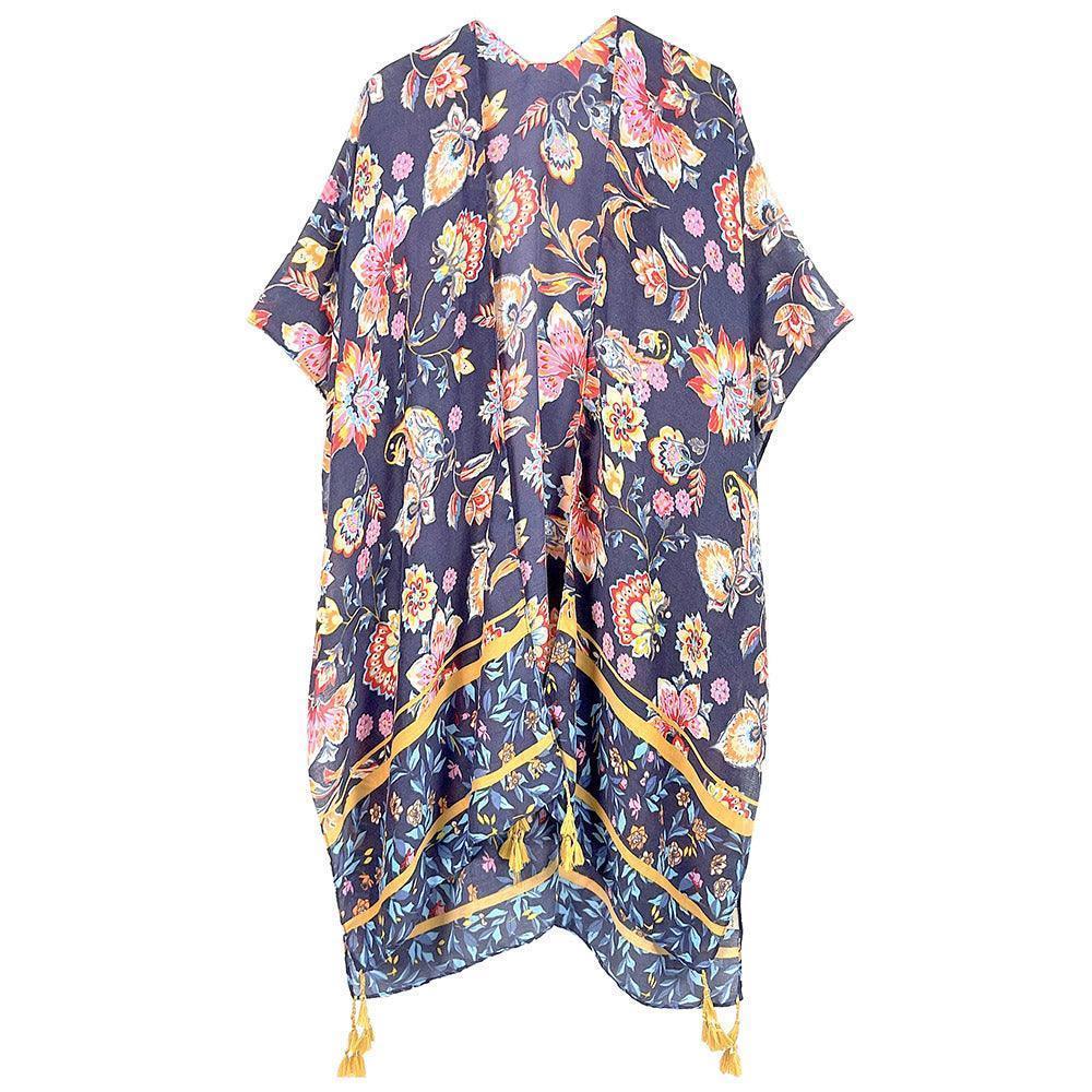 Navy Floral Print Kimono Poncho - Jewelry Store by Erik Rayo