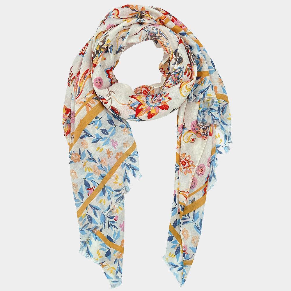 Ivory Floral Print Scarf - Jewelry Store by Erik Rayo