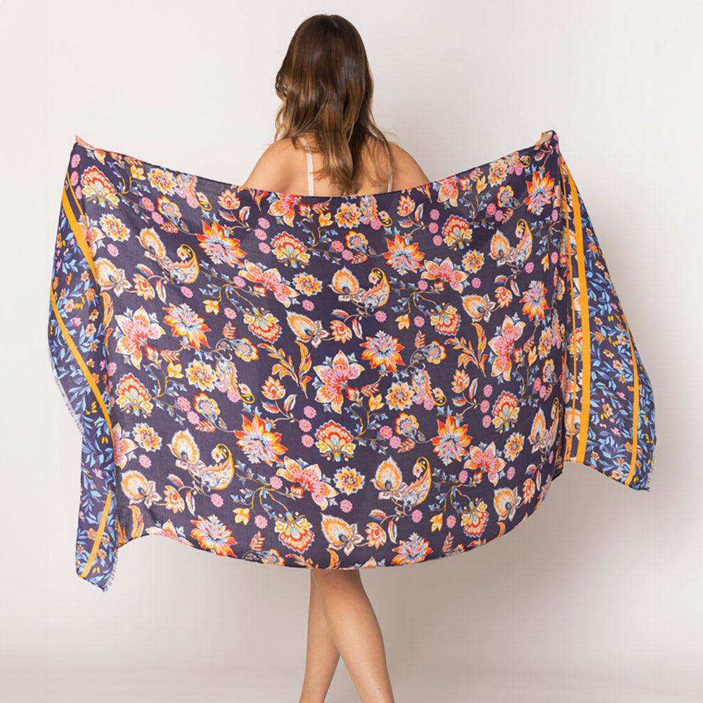 Navy Floral Print Scarf