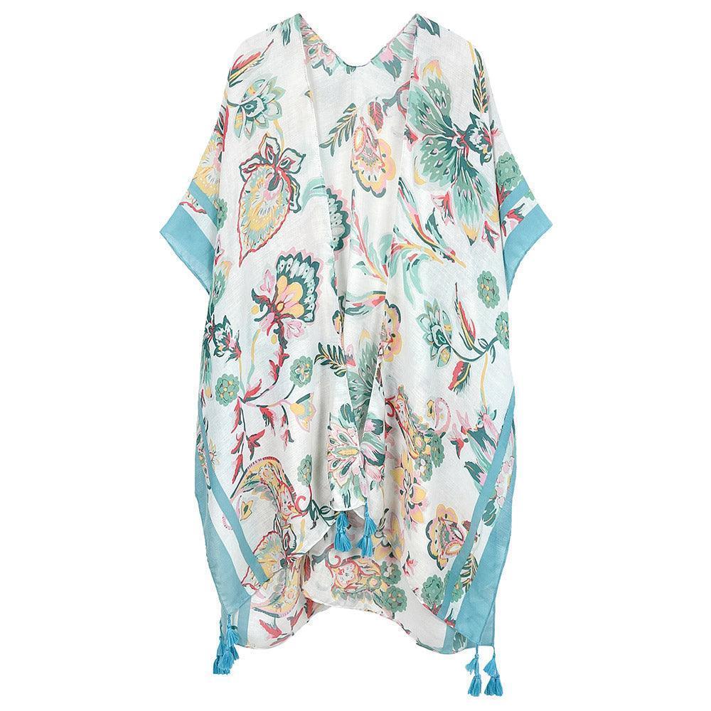 Ivory Floral Print Kimono Poncho - Jewelry Store by Erik Rayo
