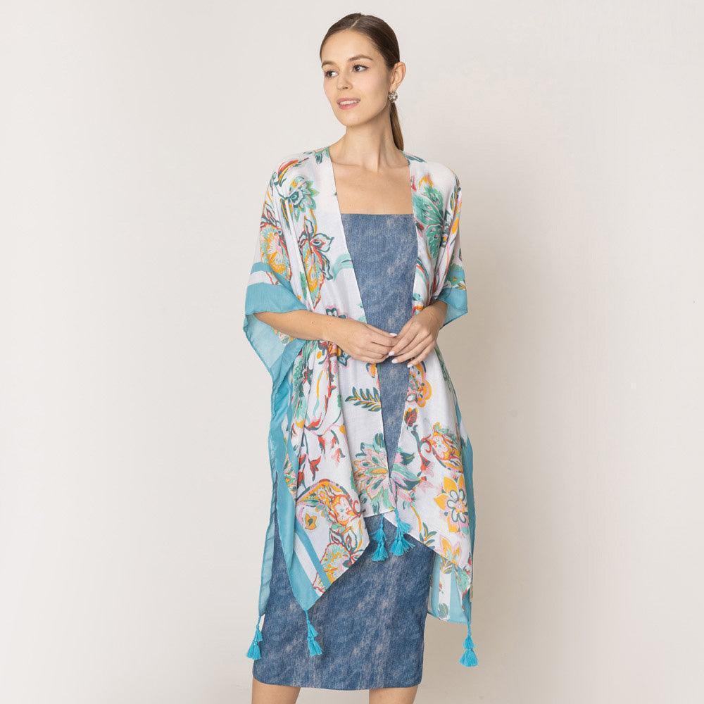 Ivory Floral Print Kimono Poncho - Jewelry Store by Erik Rayo