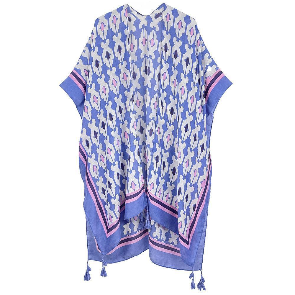 Blue Tile Print Kimono Poncho - Jewelry Store by Erik Rayo