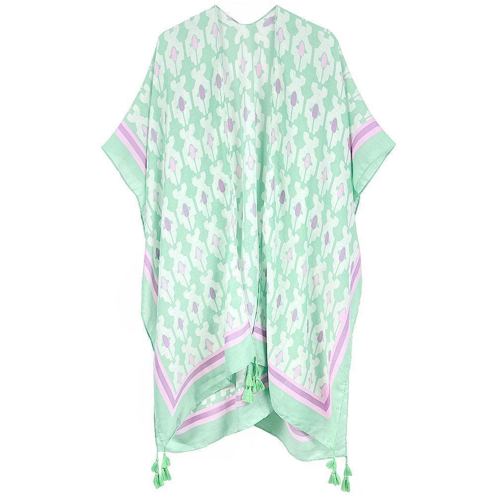 Green Tile Print Kimono Poncho - Jewelry Store by Erik Rayo