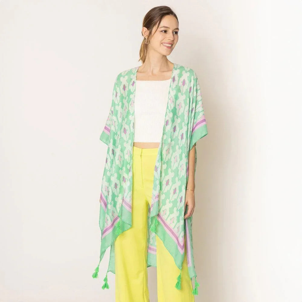 Green Tile Print Kimono Poncho - Jewelry Store by Erik Rayo