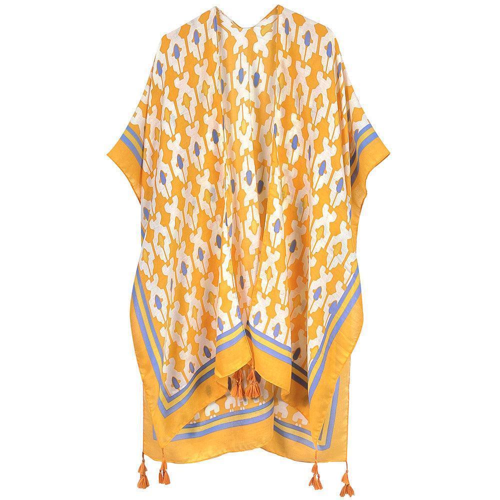 Orange Tile Print Kimono Poncho - Jewelry Store by Erik Rayo