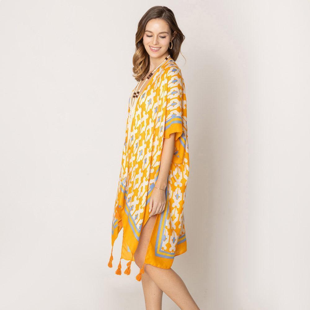 Orange Tile Print Kimono Poncho - Jewelry Store by Erik Rayo