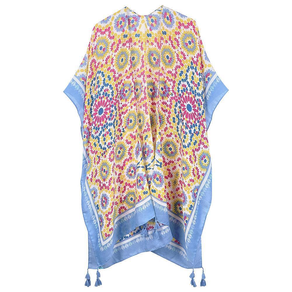 Blue Tile Print Kimono Poncho - Jewelry Store by Erik Rayo