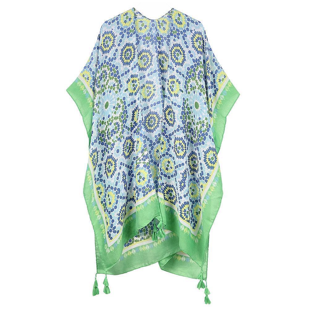 Green Tile Print Kimono Poncho - Jewelry Store by Erik Rayo