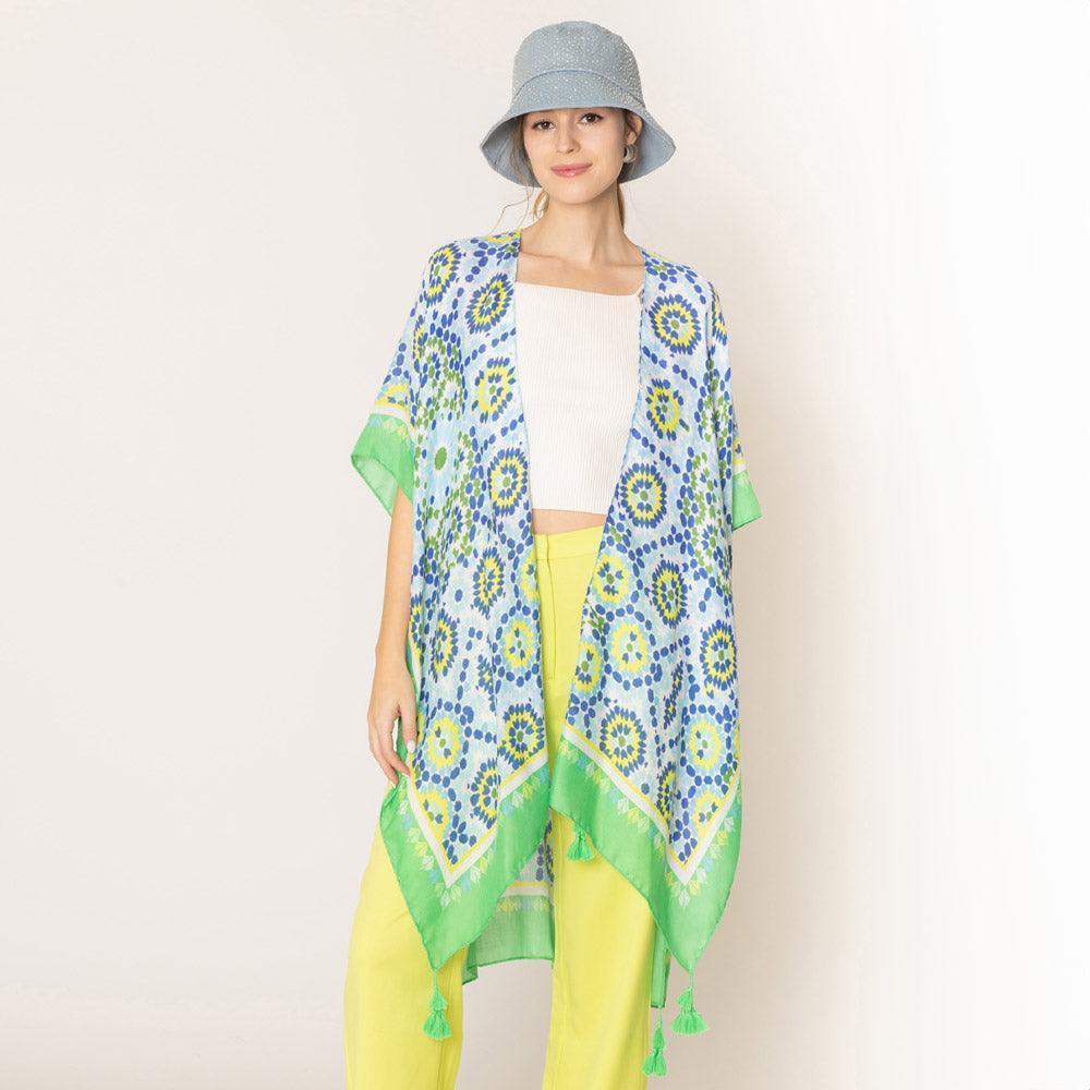 Green Tile Print Kimono Poncho - Jewelry Store by Erik Rayo