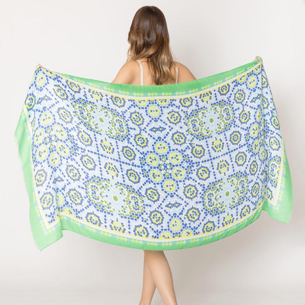 Green Tile Print Scarf