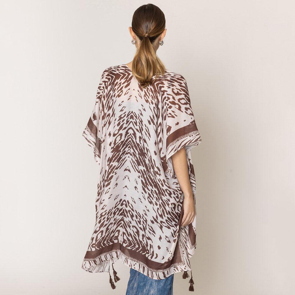 Brown Animal Print Kimono Poncho With Tassel - Jewelry Store by Erik Rayo