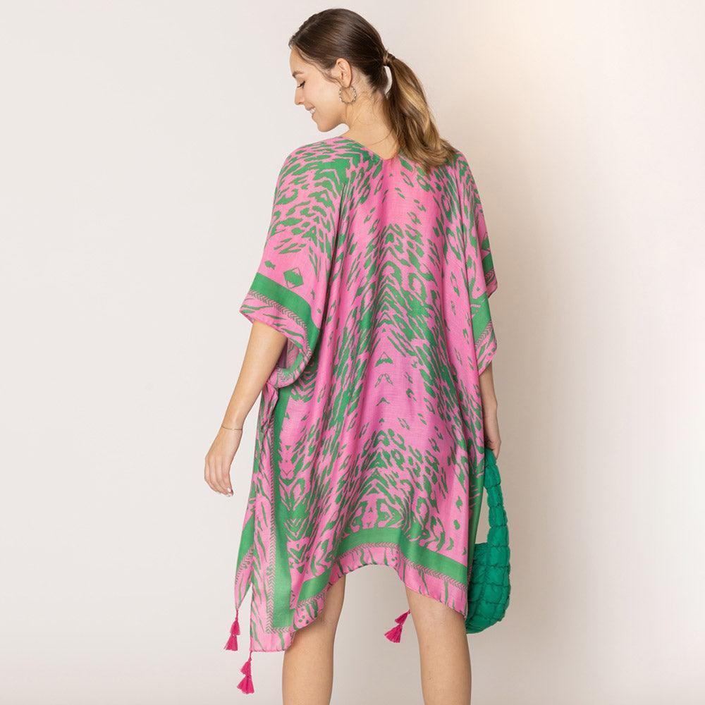 Pink Animal Print Kimono Poncho With Tassel - Jewelry Store by Erik Rayo