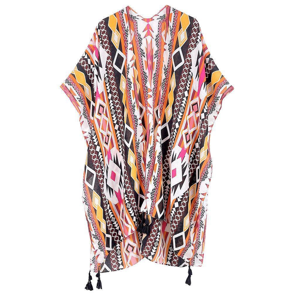 Orange Aztec Print Kimono Poncho - Jewelry Store by Erik Rayo