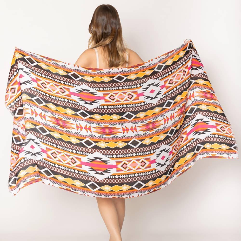 Orange Aztec Print Scarf - Jewelry Store by Erik Rayo