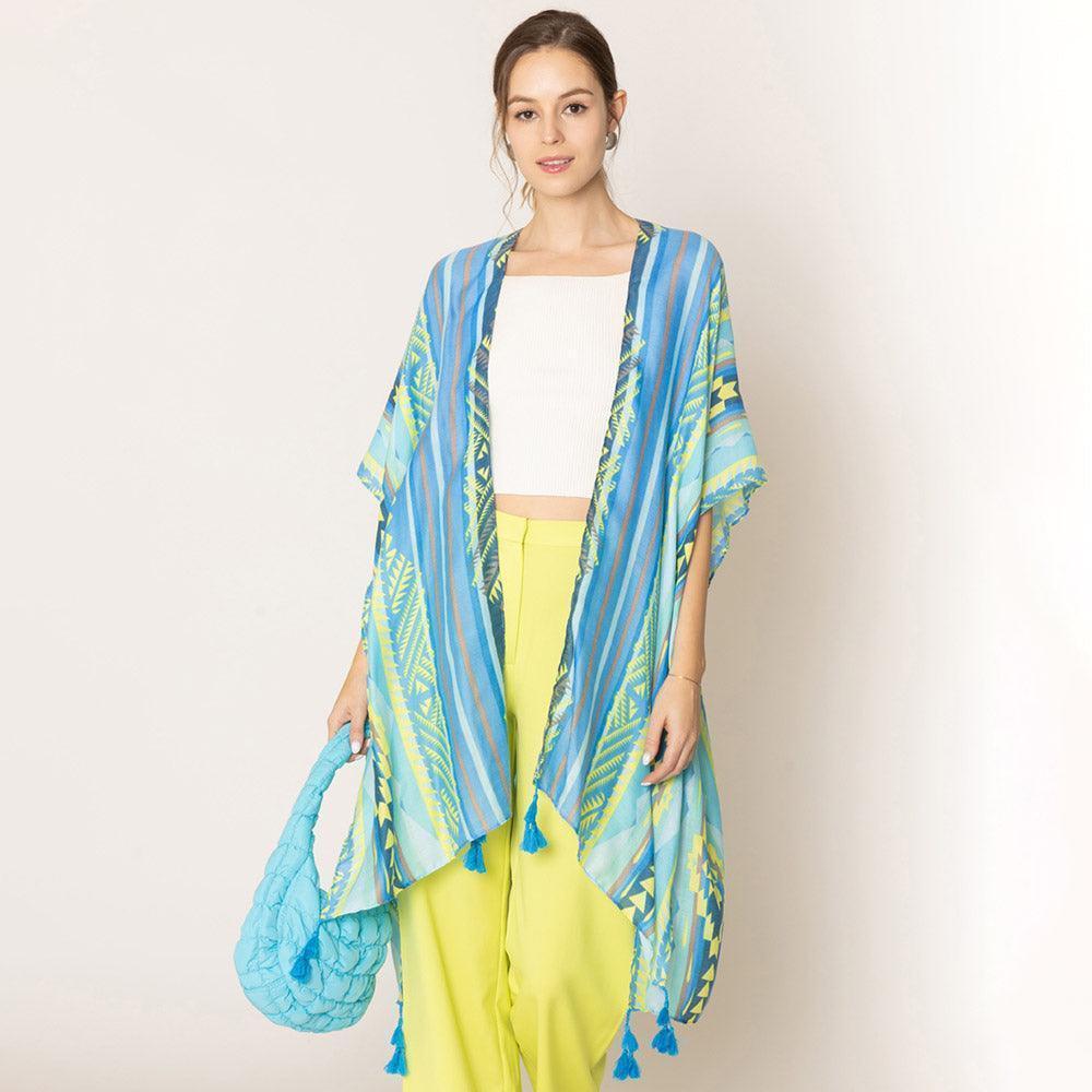 Blue Aztec Print Kimono Poncho - Jewelry Store by Erik Rayo
