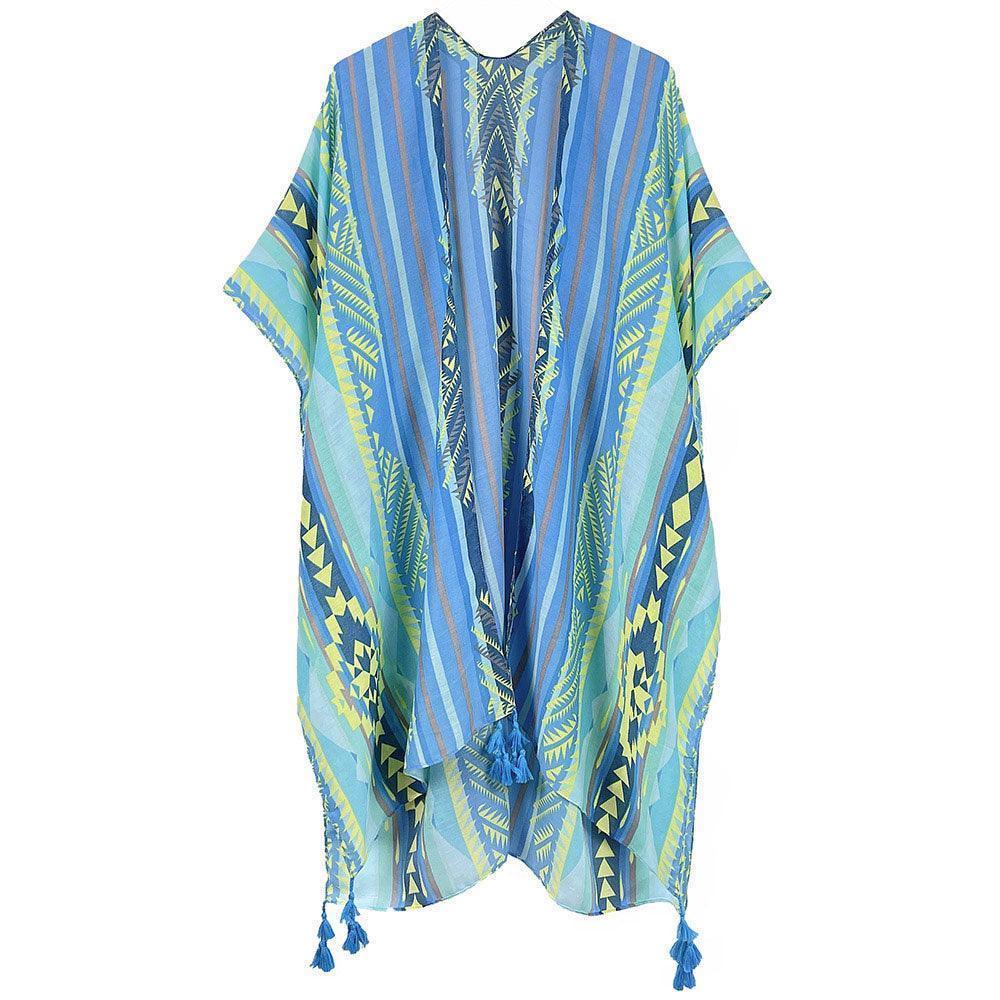 Blue Aztec Print Kimono Poncho - Jewelry Store by Erik Rayo