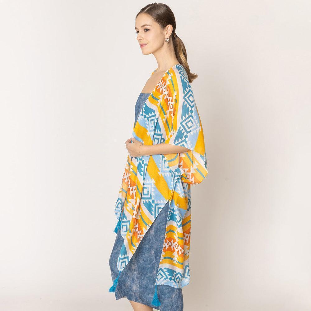 Blue Aztec Print Kimono Poncho - Jewelry Store by Erik Rayo