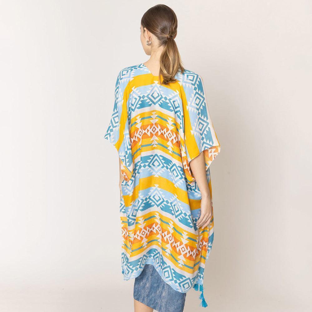 Blue Aztec Print Kimono Poncho - Jewelry Store by Erik Rayo