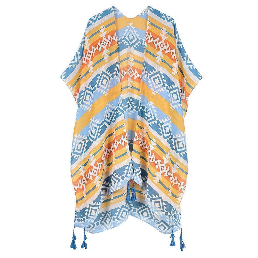 Blue Aztec Print Kimono Poncho - Jewelry Store by Erik Rayo